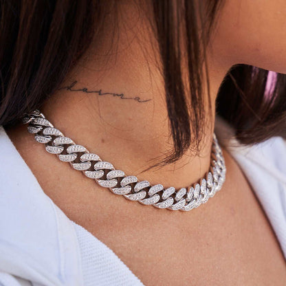 Collier 8Shine — Choker Cuban à Diamants en Or Blanc 12mm