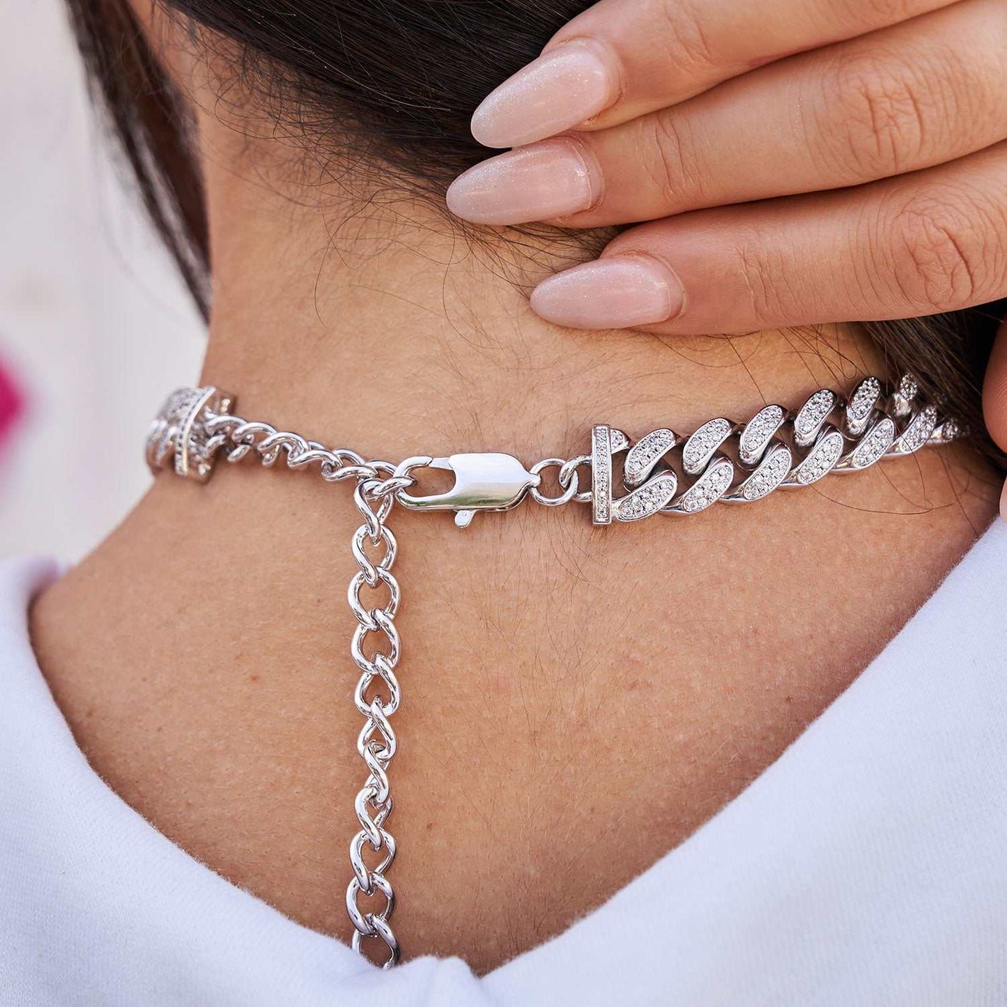 Collier 8Shine — Choker Cuban à Diamants en Or Blanc 12mm