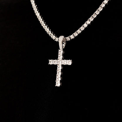 Pendentif Croix Diamantée en Or Blanc 8Shine