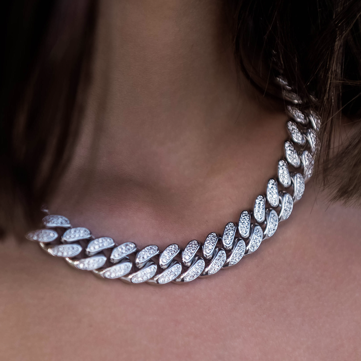 Collier 8Shine — Chaîne Cuban à Diamants en Or Blanc 12mm