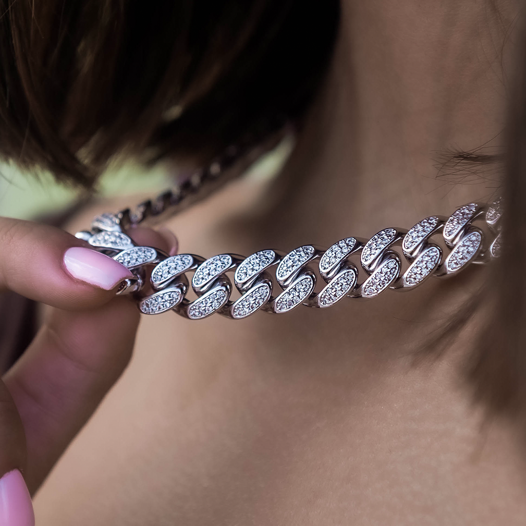 Collier 8Shine — Chaîne Cuban à Diamants en Or Blanc 12mm