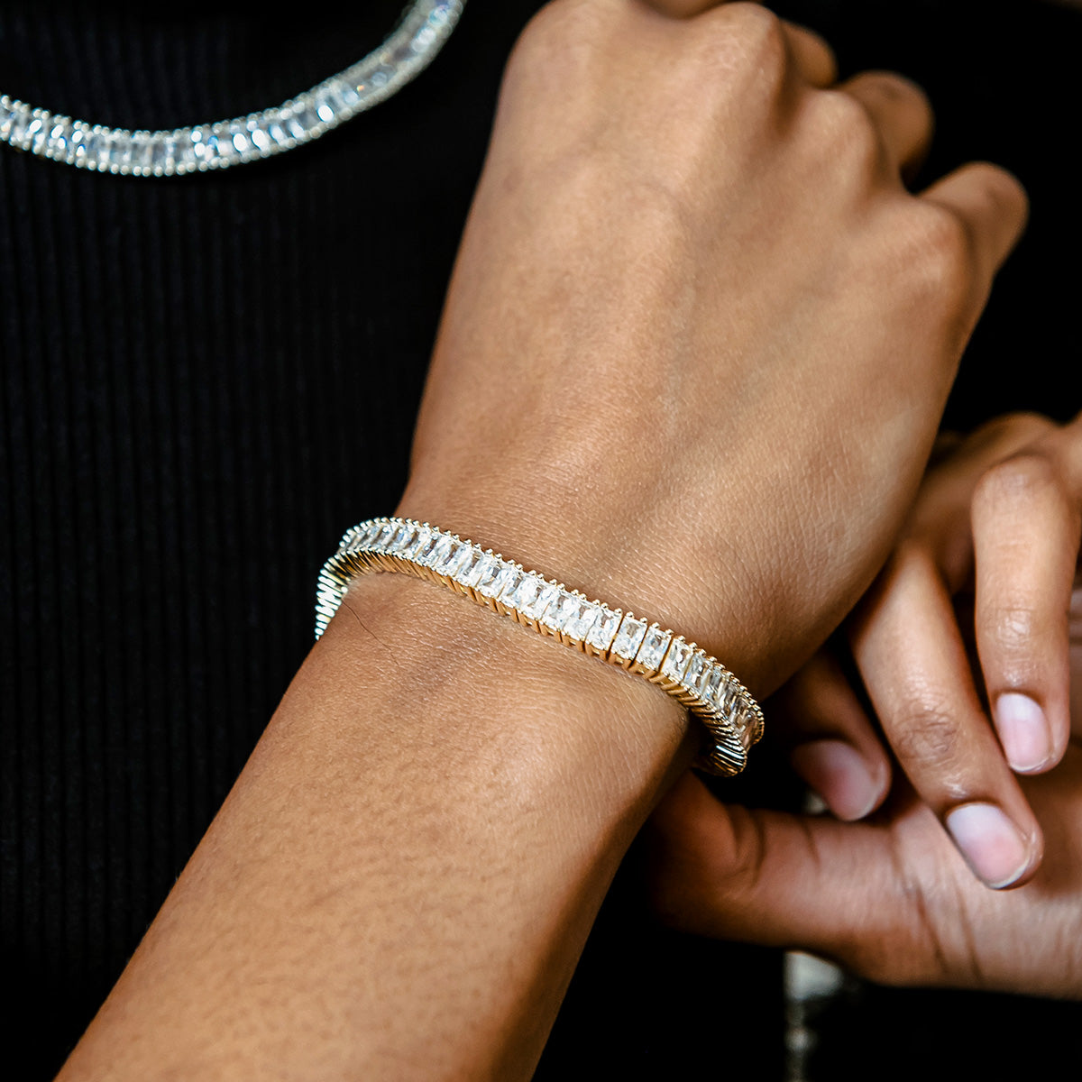 Bracelet 8Shine — Tennis Baguette à Diamants en Or Jaune 6mm