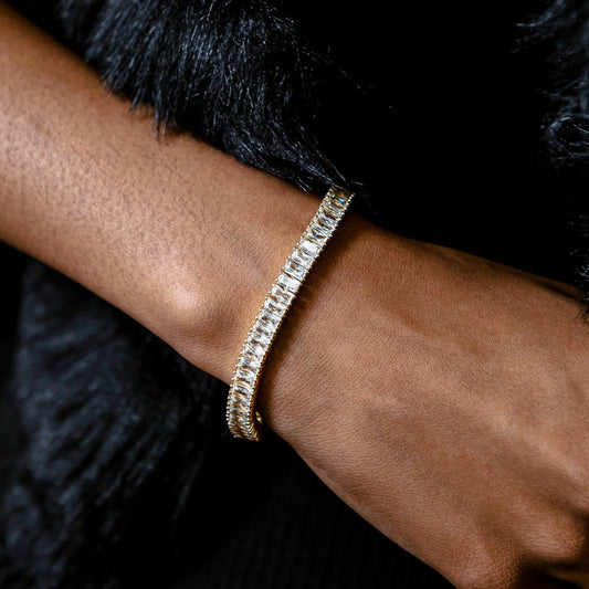 Bracelet 8Shine — Tennis Baguette à Diamants en Or Jaune 6mm