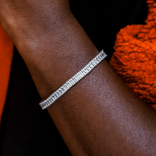 Bracelet Tennis Baguette Diamant 8Shine Or Blanc - 6mm