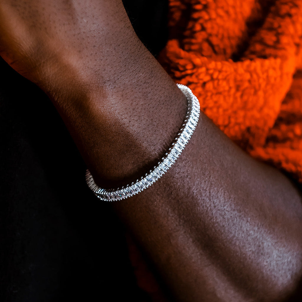 Bracelet Tennis Baguette Diamant 8Shine Or Blanc - 6mm