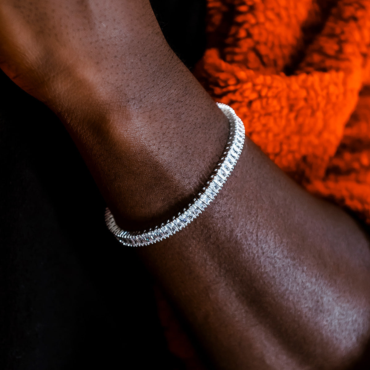 Bracelet Tennis Baguette Diamant 8Shine Or Blanc - 6mm