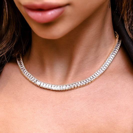 Collier 8Shine — Chaîne Tennis à Diamants Baguette en Or Jaune 6mm