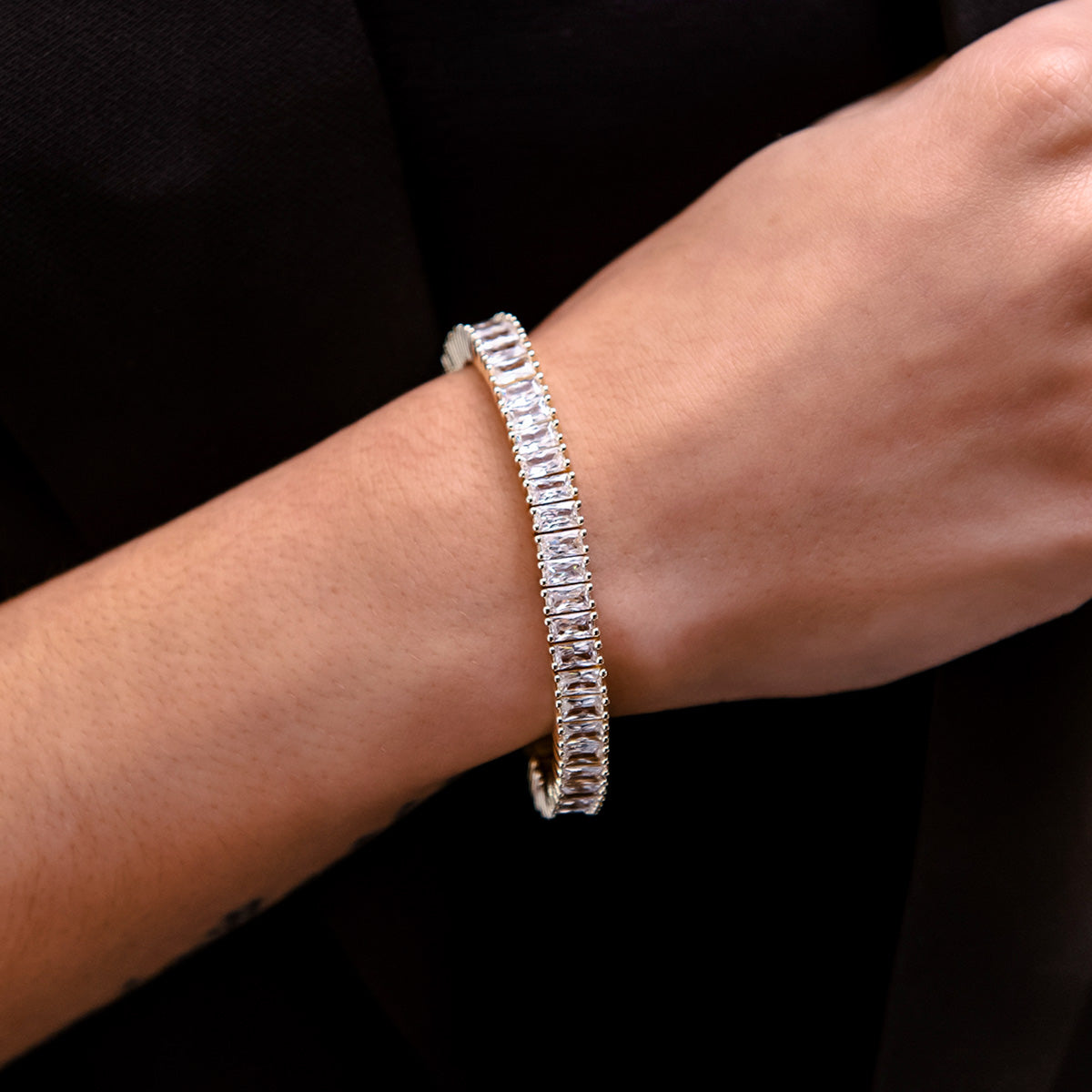 Bracelet 8Shine — Tennis Baguette à Diamants en Or Blanc 6mm