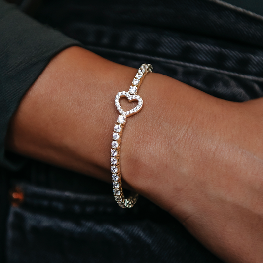 Bracelet 8Shine — Tennis Cœur en Or Jaune