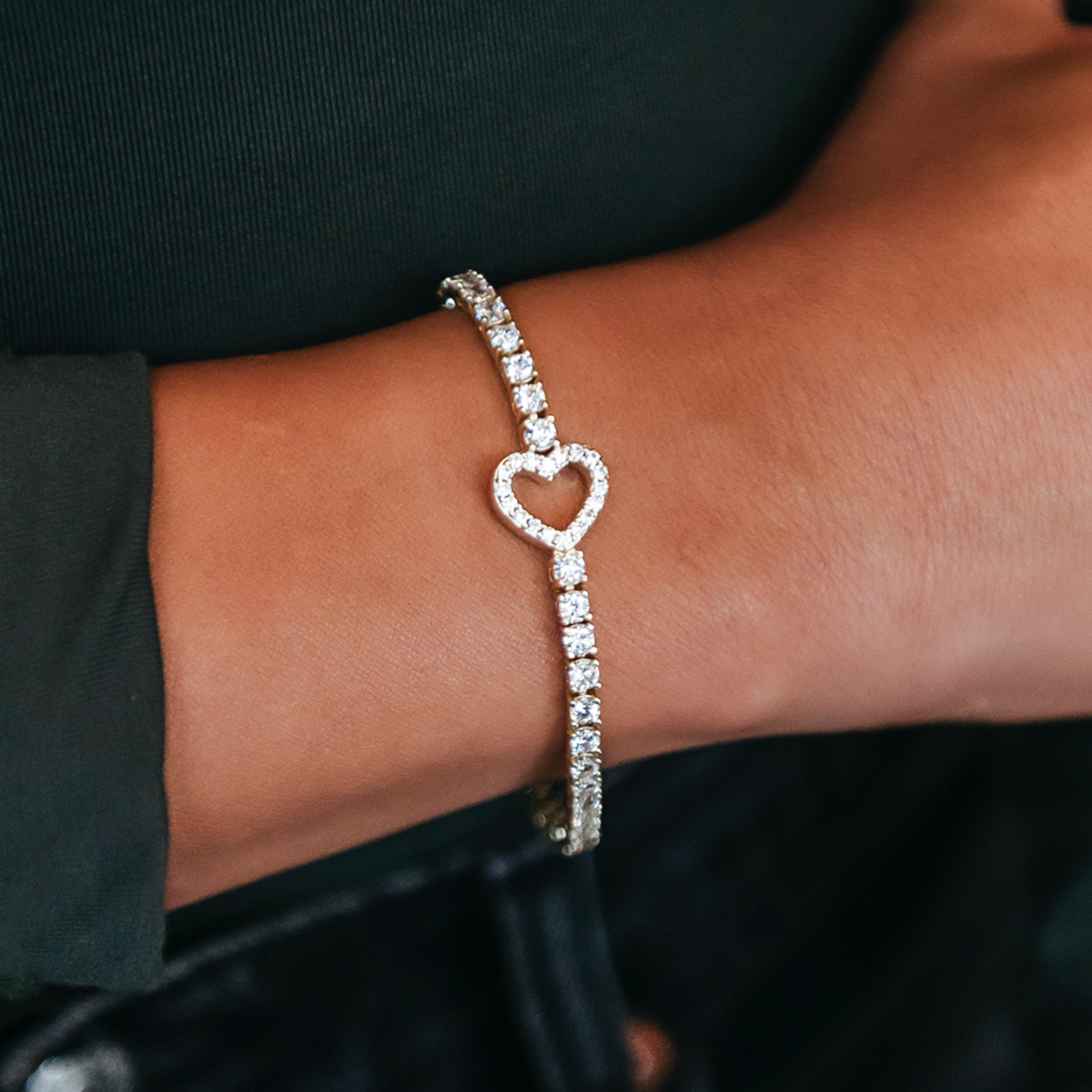 Bracelet 8Shine — Tennis Cœur en Or Jaune