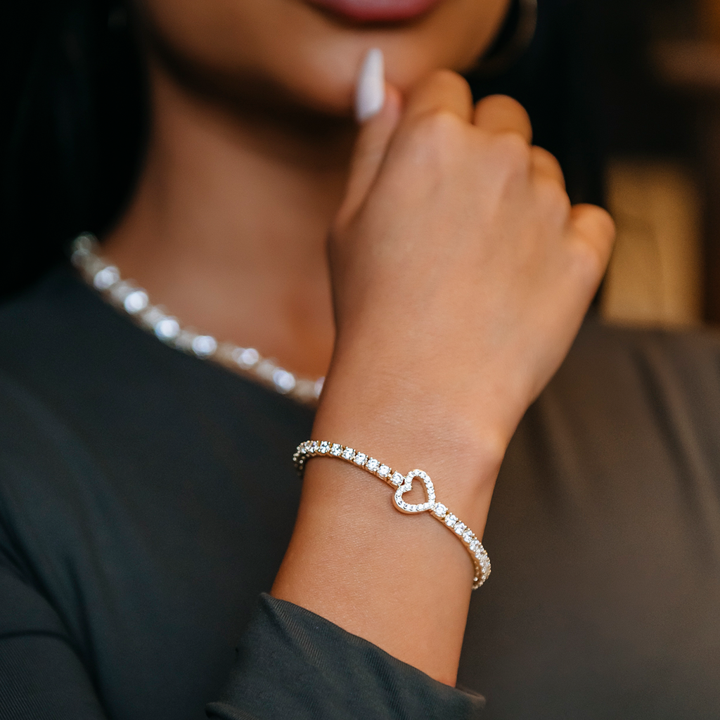 Bracelet 8Shine — Tennis Cœur en Or Jaune