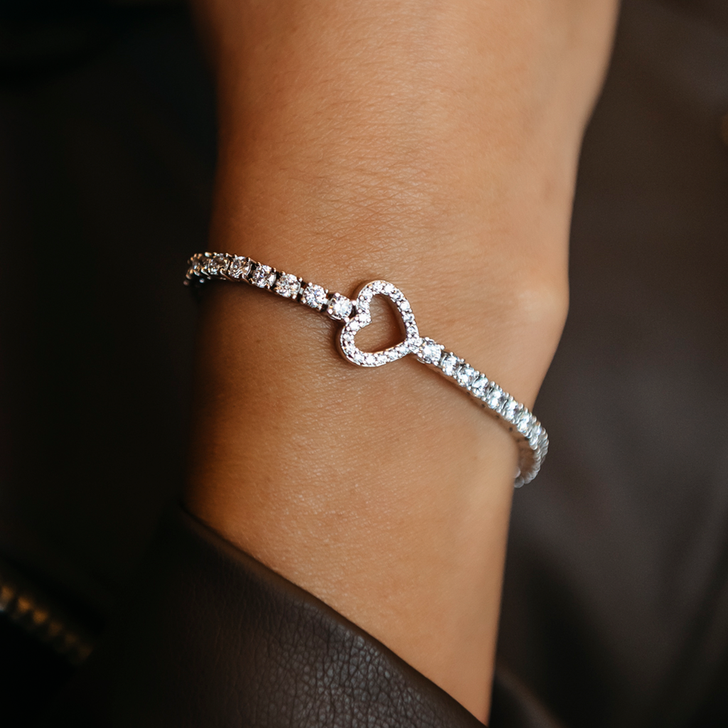 Bracelet 8Shine — Tennis Cœur en Or Blanc