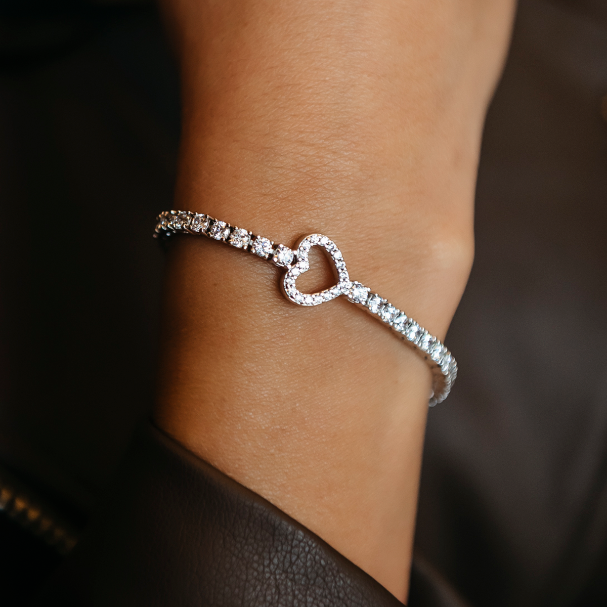 Bracelet 8Shine — Tennis Cœur en Or Blanc