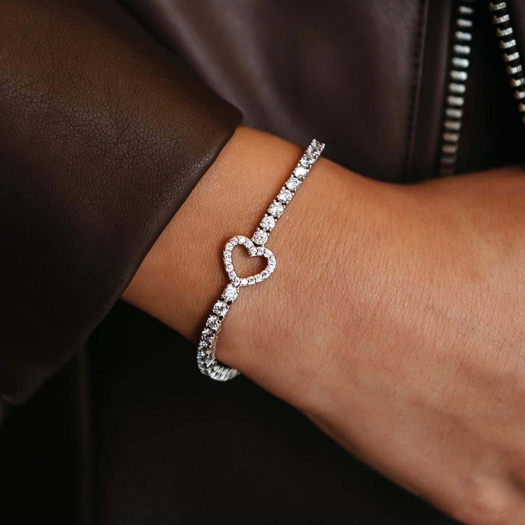 Bracelet 8Shine — Tennis Cœur en Or Blanc