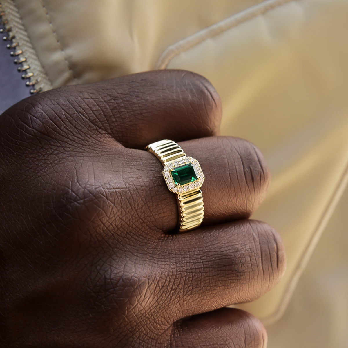Bague 8Shine – Emerald Textured en Or Jaune Vermeil
