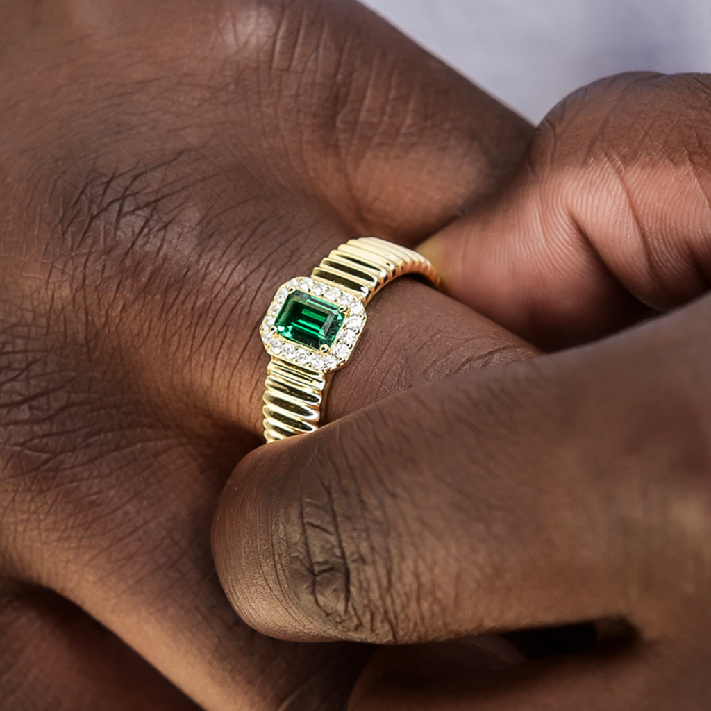 Bague 8Shine – Emerald Textured en Or Jaune Vermeil