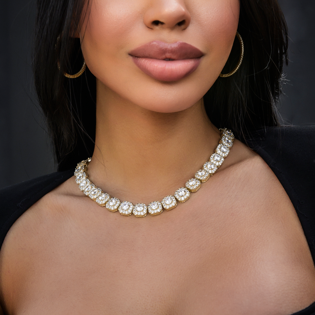 Collier 8Shine — Chaîne Cluster Tennis en Or 12mm