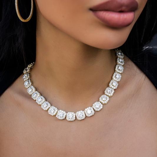 Collier 8Shine — Chaîne Cluster Tennis en Or Jaune 12mm