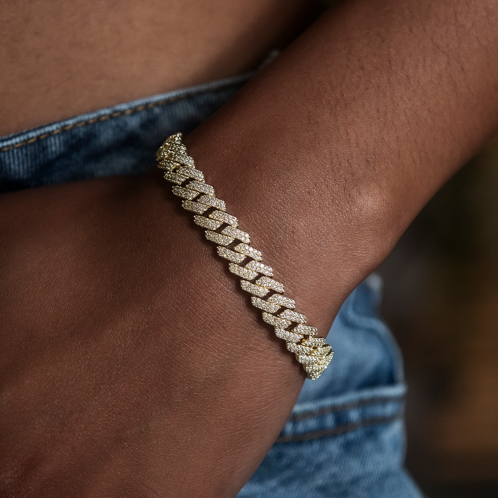 Bracelet 8Shine — Cuban Prong à Diamants en Or Jaune 8.5mm