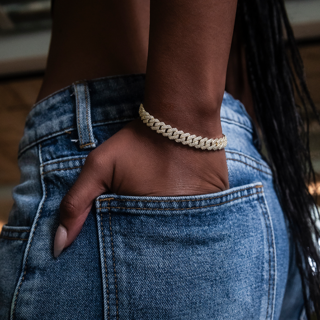 Bracelet 8Shine — Cuban Prong à Diamants en Or Jaune 8.5mm