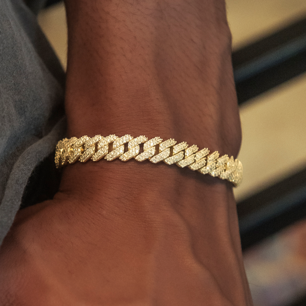 Bracelet Diamond Prong Cuban 8Shine Or Jaune - 8.5mm