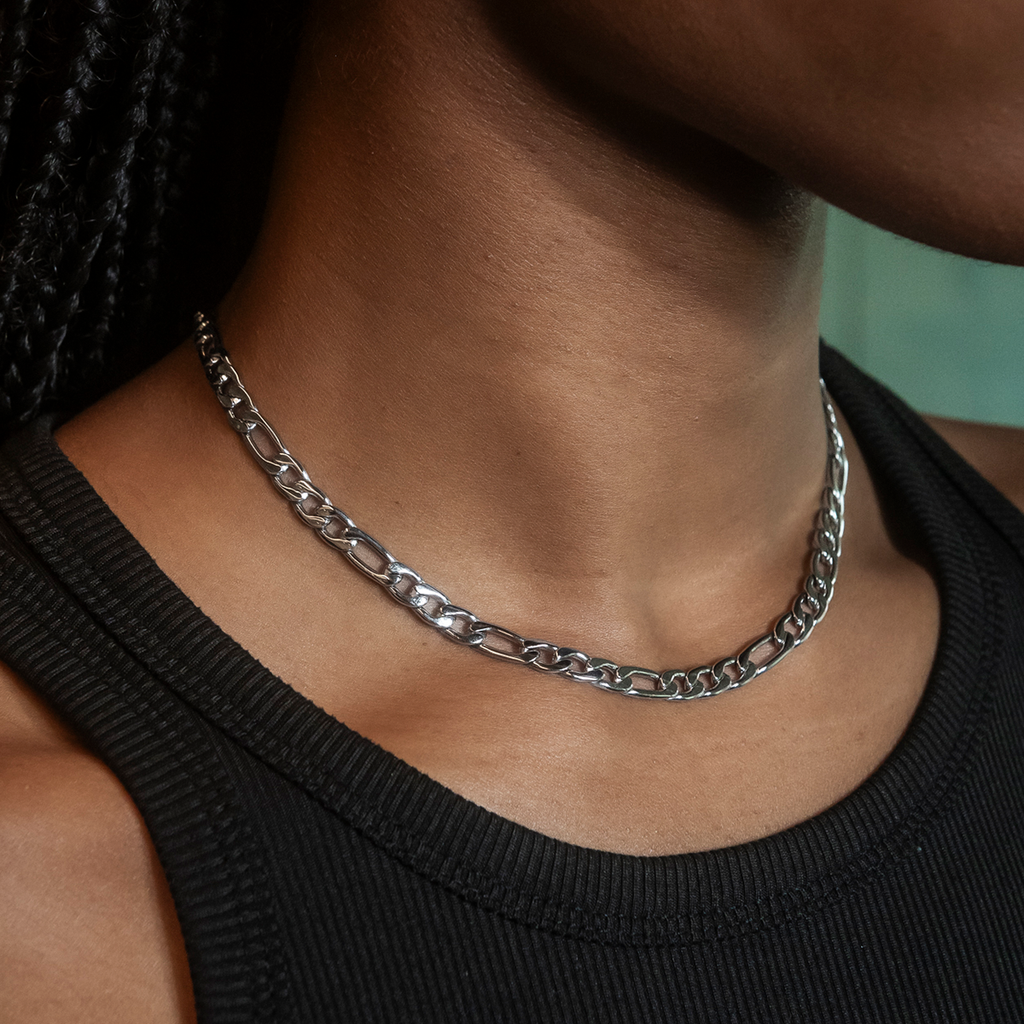 Collier 8Shine — Chaîne Figaro en Or Blanc 6mm