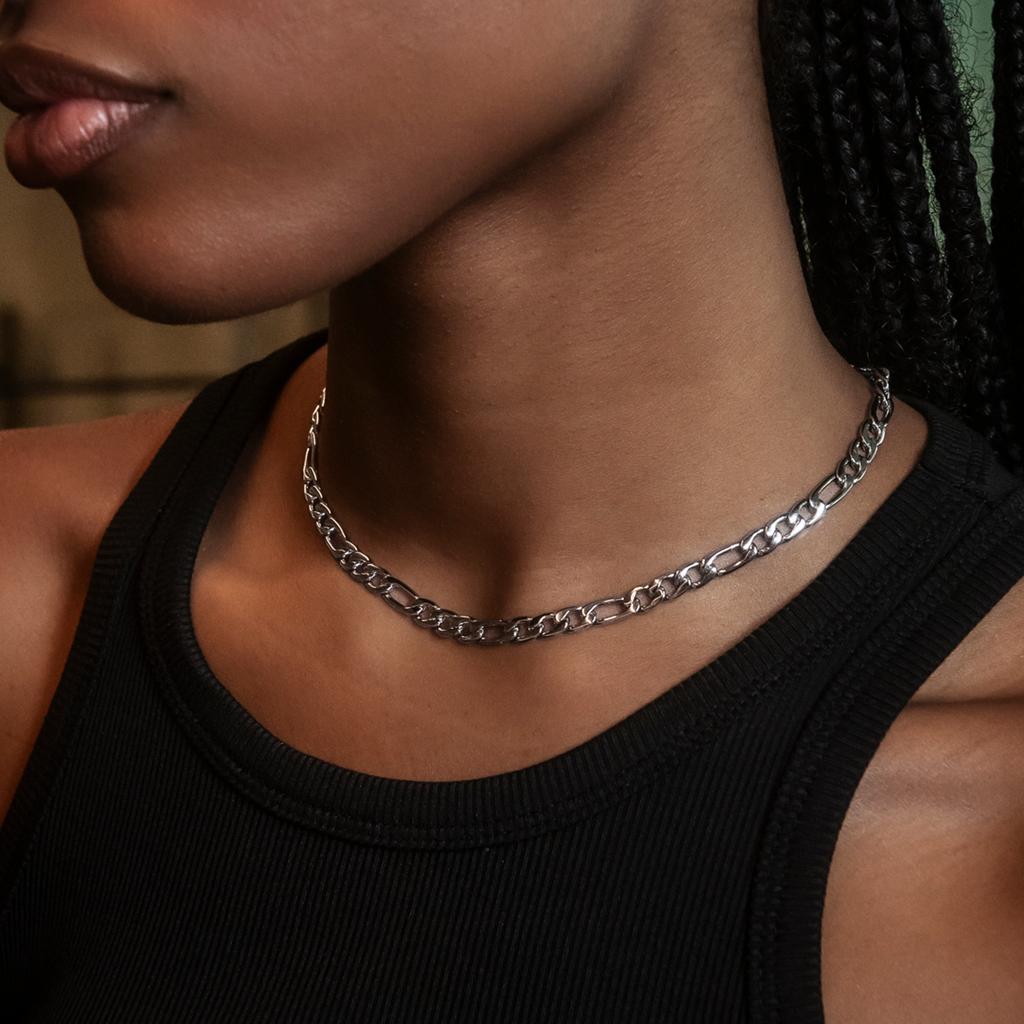 Collier 8Shine — Chaîne Figaro en Or Blanc 6mm