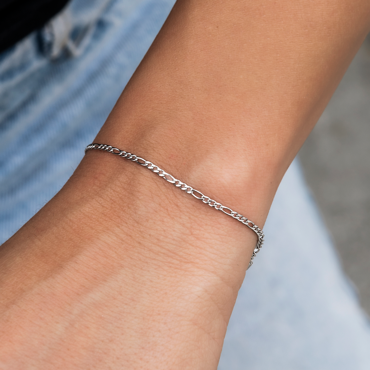 Bracelet 8Shine — Figaro en Or Blanc 2mm