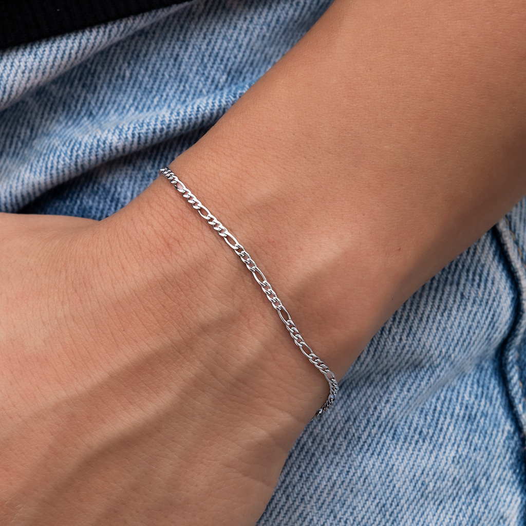Bracelet 8Shine — Figaro en Or Blanc 2mm