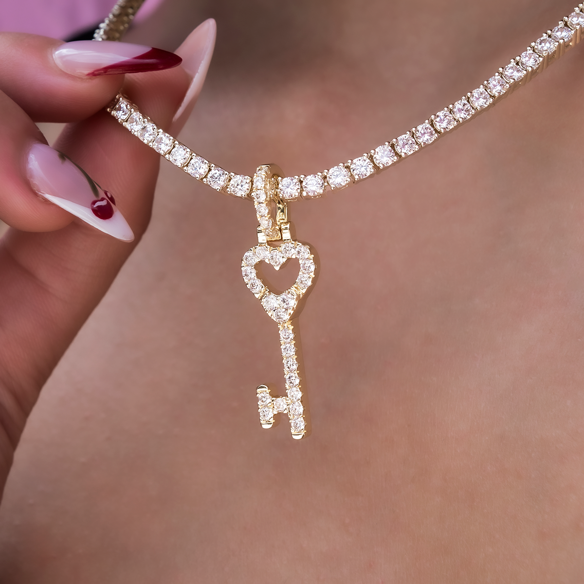 Pendentif 8Shine — Clé Cœur à Diamants en Or Jaune