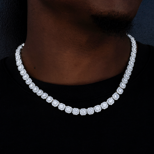 Chaîne Tennis Clustered 8Shine en Or Blanc – 8,5 mm