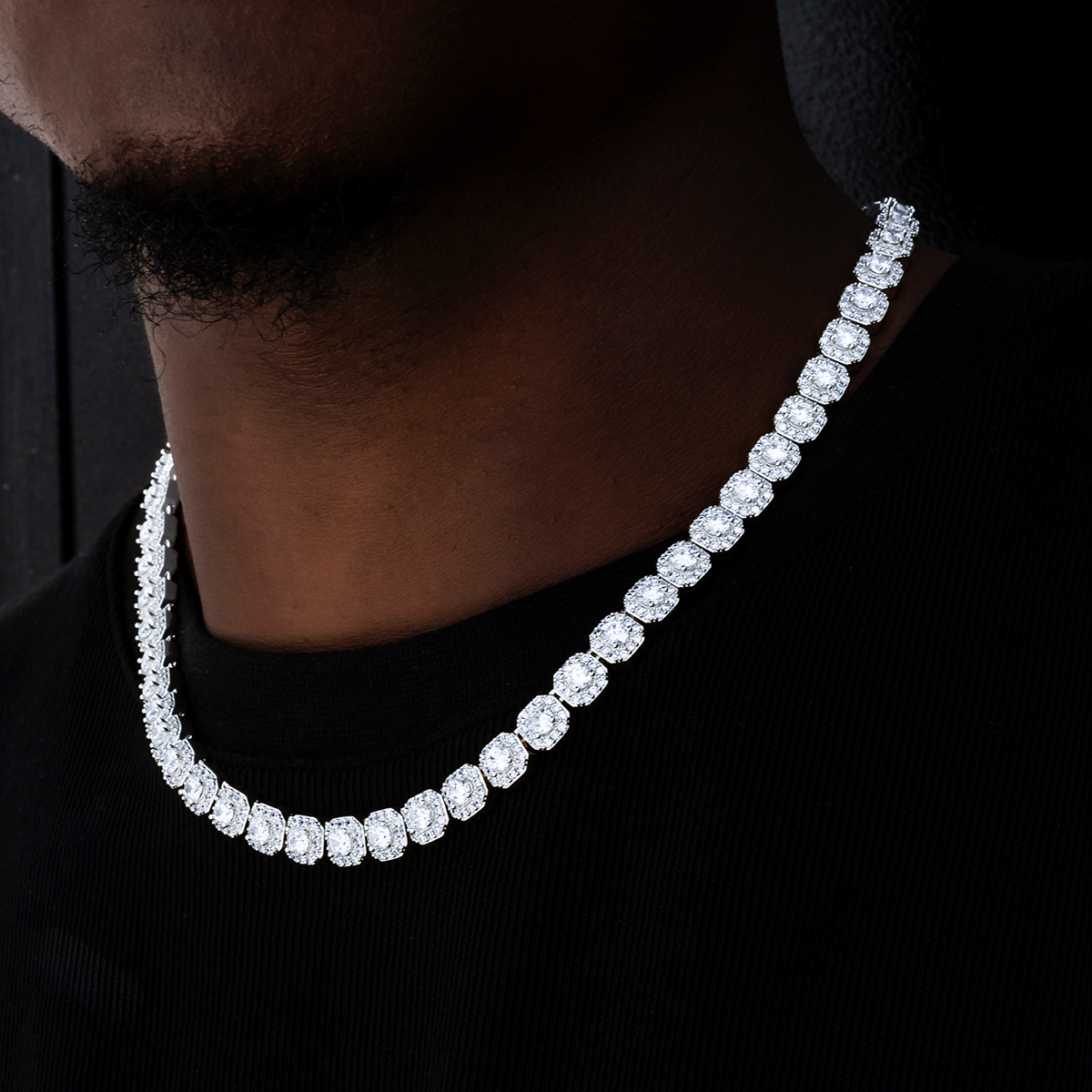 Chaîne Tennis Clustered 8Shine en Or Blanc – 8,5 mm