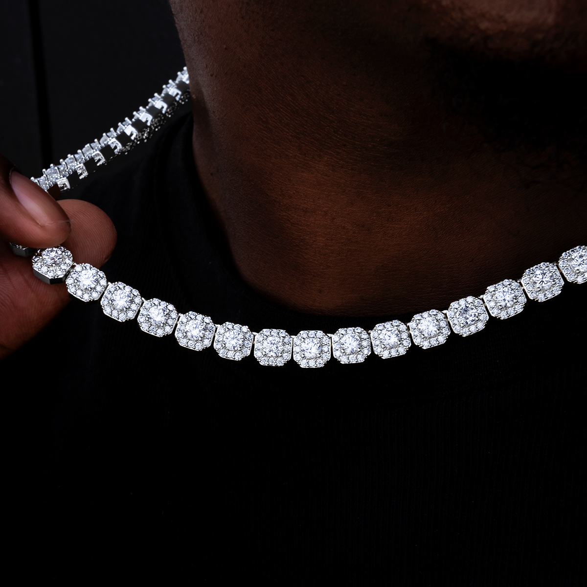 Chaîne Tennis Clustered 8Shine en Or Blanc – 8,5 mm