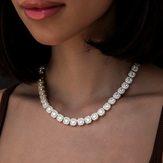 Collier 8Shine — Chaîne Cluster Tennis en Or Jaune 8.5mm