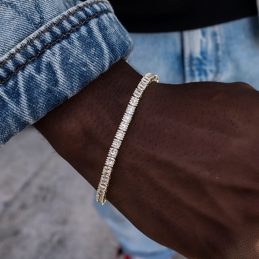 Bracelet Tennis Baguette Diamant 8Shine Or Jaune - 3mm