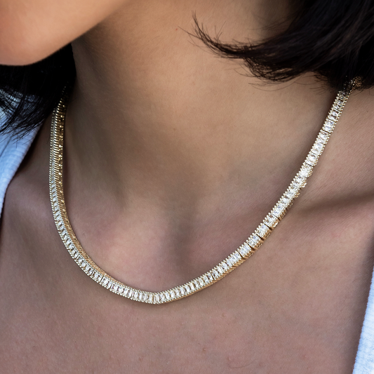 Collier 8Shine — Chaîne Tennis à Diamants Baguette en Or Jaune 3mm