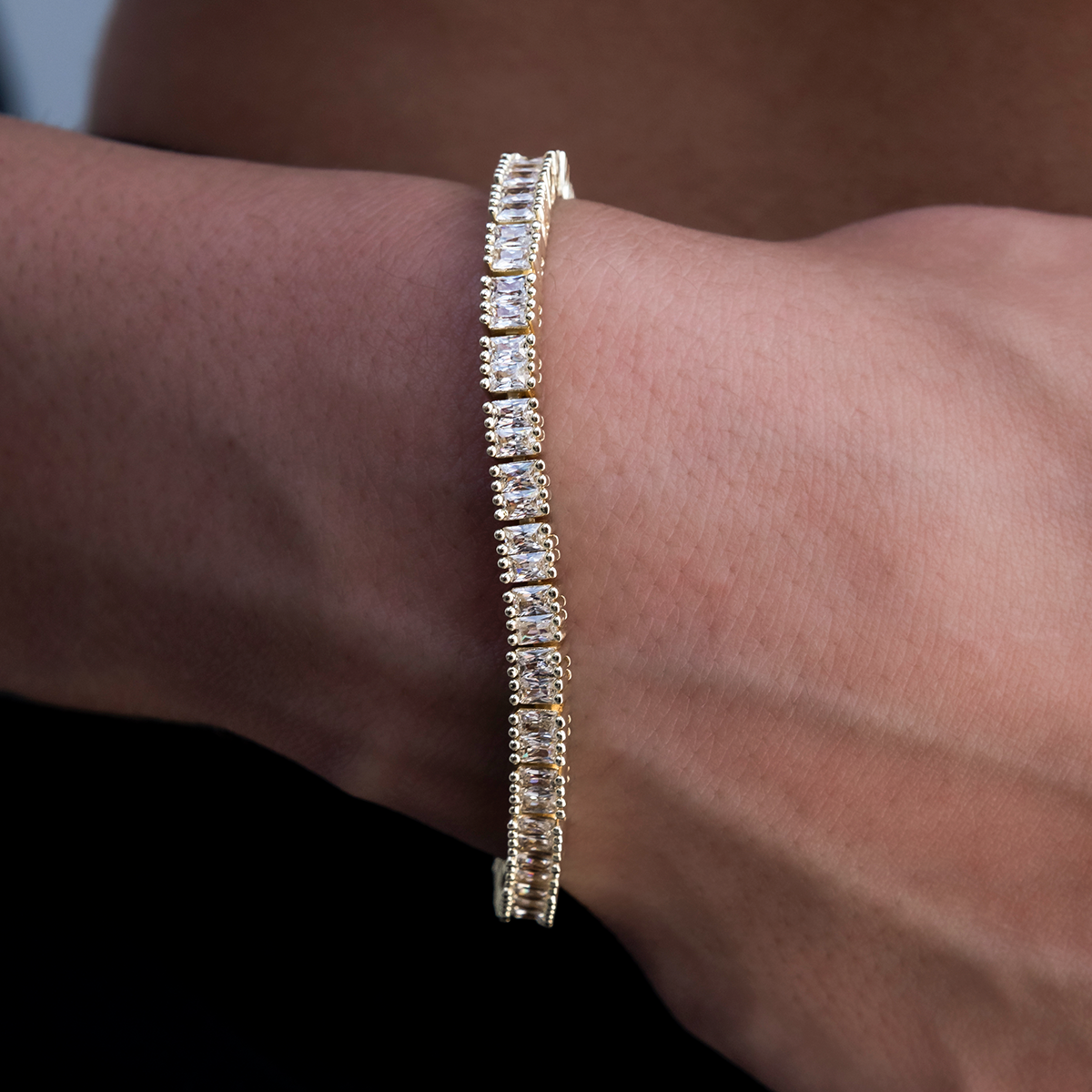Bracelet 8Shine — Tennis Baguette à Diamants en Or Jaune 3mm