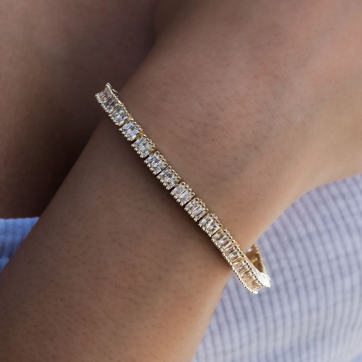 Bracelet 8Shine — Tennis Baguette à Diamants en Or Jaune 3mm