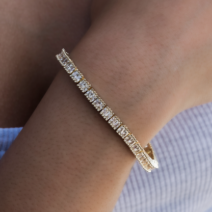 Bracelet 8Shine — Tennis Baguette à Diamants en Or Jaune 3mm