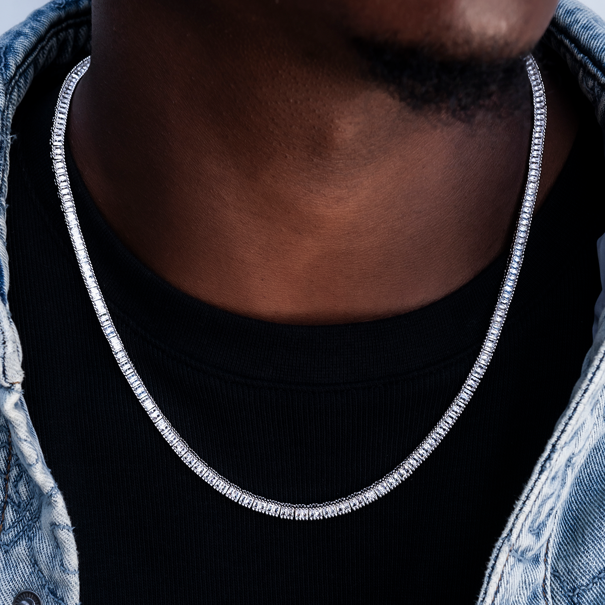 Chaîne 8Shine Tennis Baguette en Or Blanc – 3mm