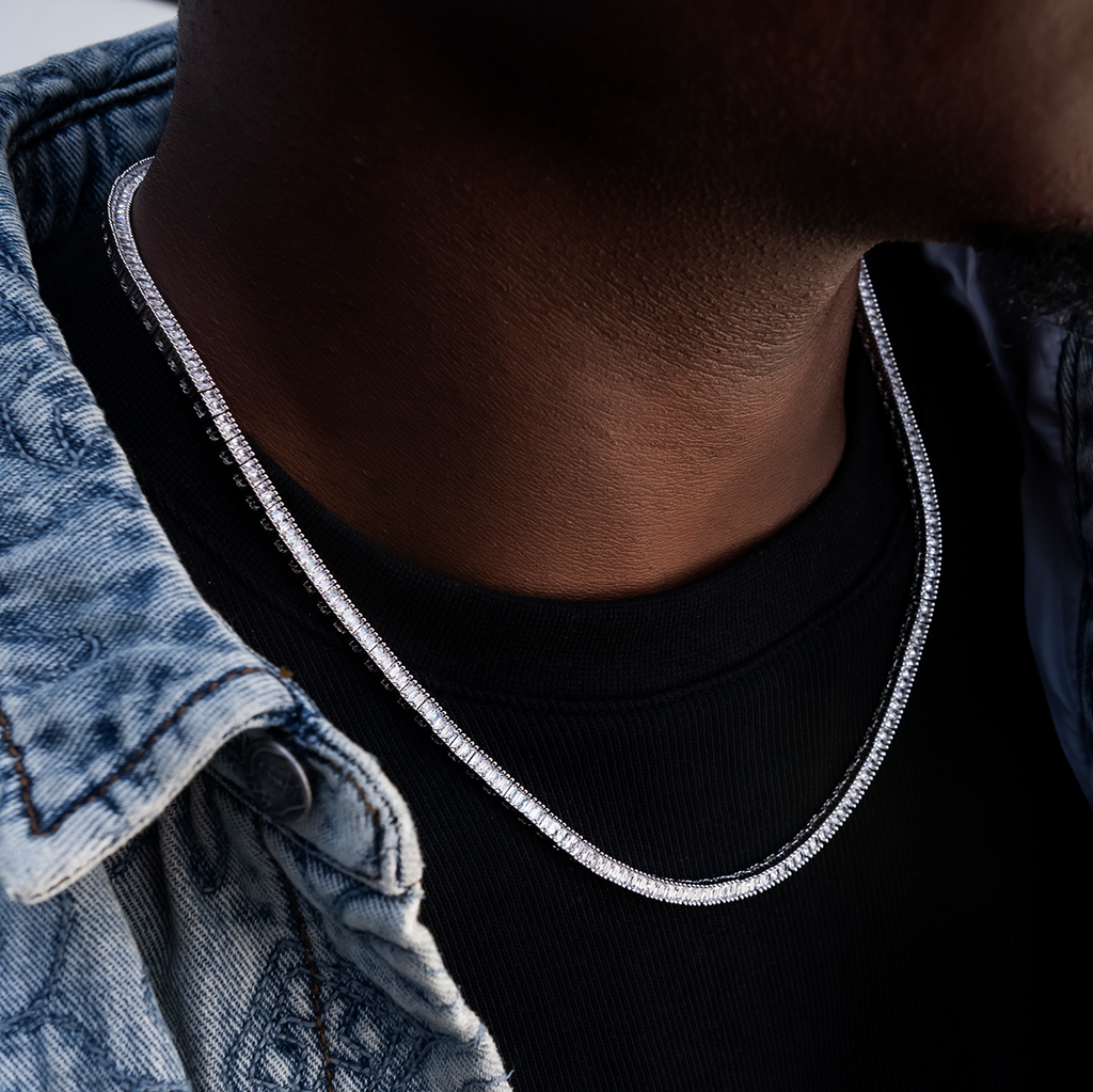 Chaîne 8Shine Tennis Baguette en Or Blanc – 3mm