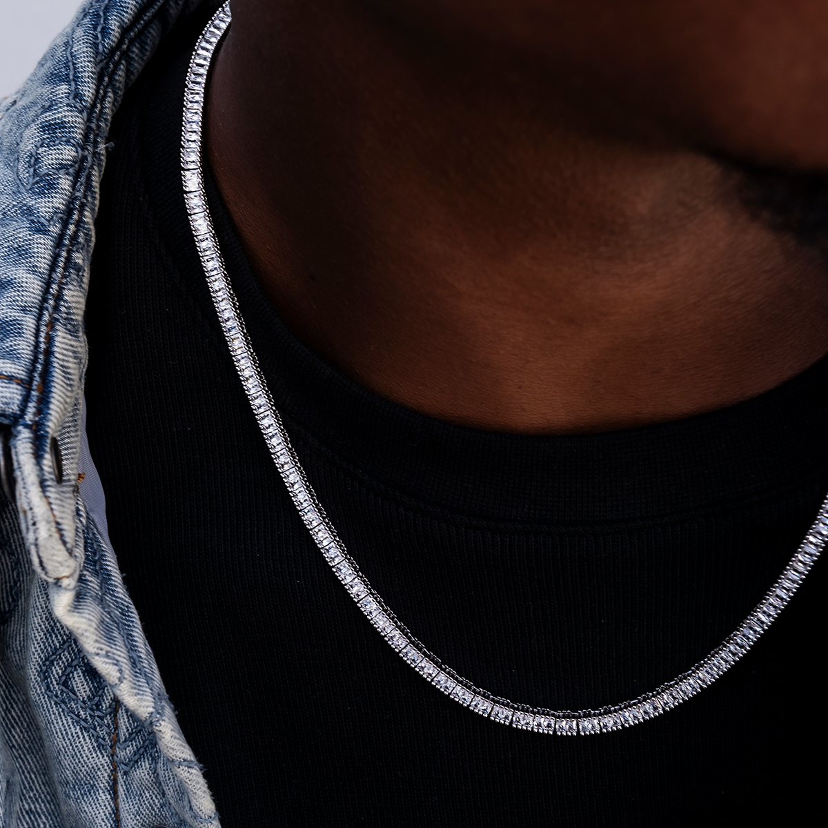 Chaîne 8Shine Tennis Baguette en Or Blanc – 3mm