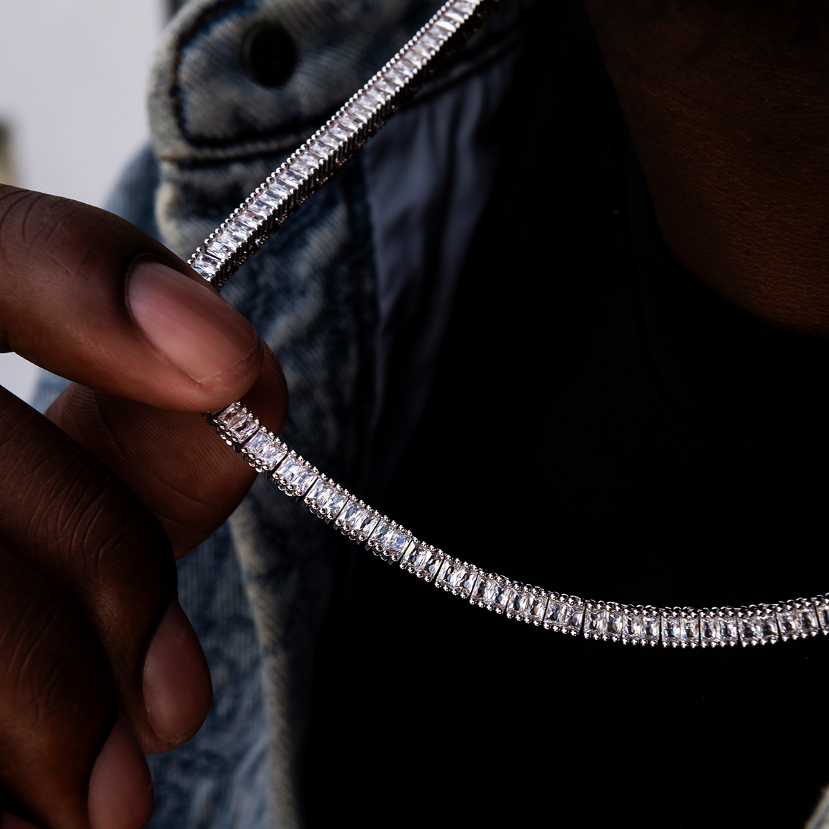 Chaîne 8Shine Tennis Baguette en Or Blanc – 3mm