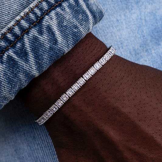 Bracelet Tennis Baguette Diamant 8Shine Or Blanc - 3mm