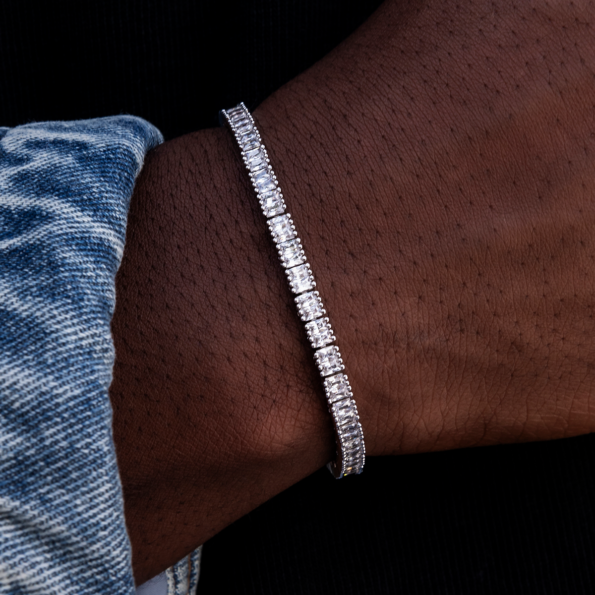 Bracelet Tennis Baguette Diamant 8Shine Or Blanc - 3mm