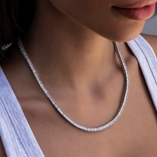 Collier 8Shine — Chaîne Tennis à Diamants Baguette en Or Blanc 3mm
