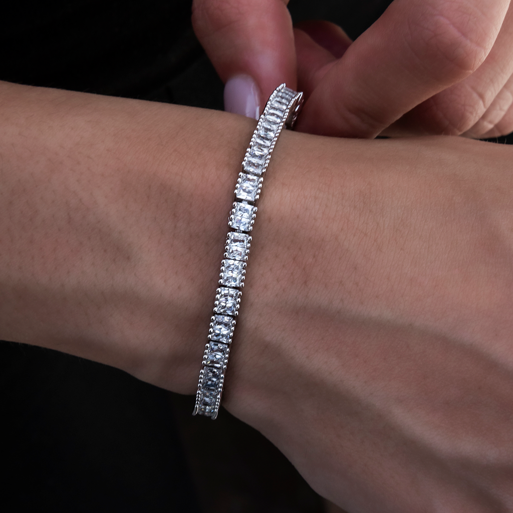 Bracelet 8Shine — Tennis Baguette à Diamants en Or Blanc 3mm