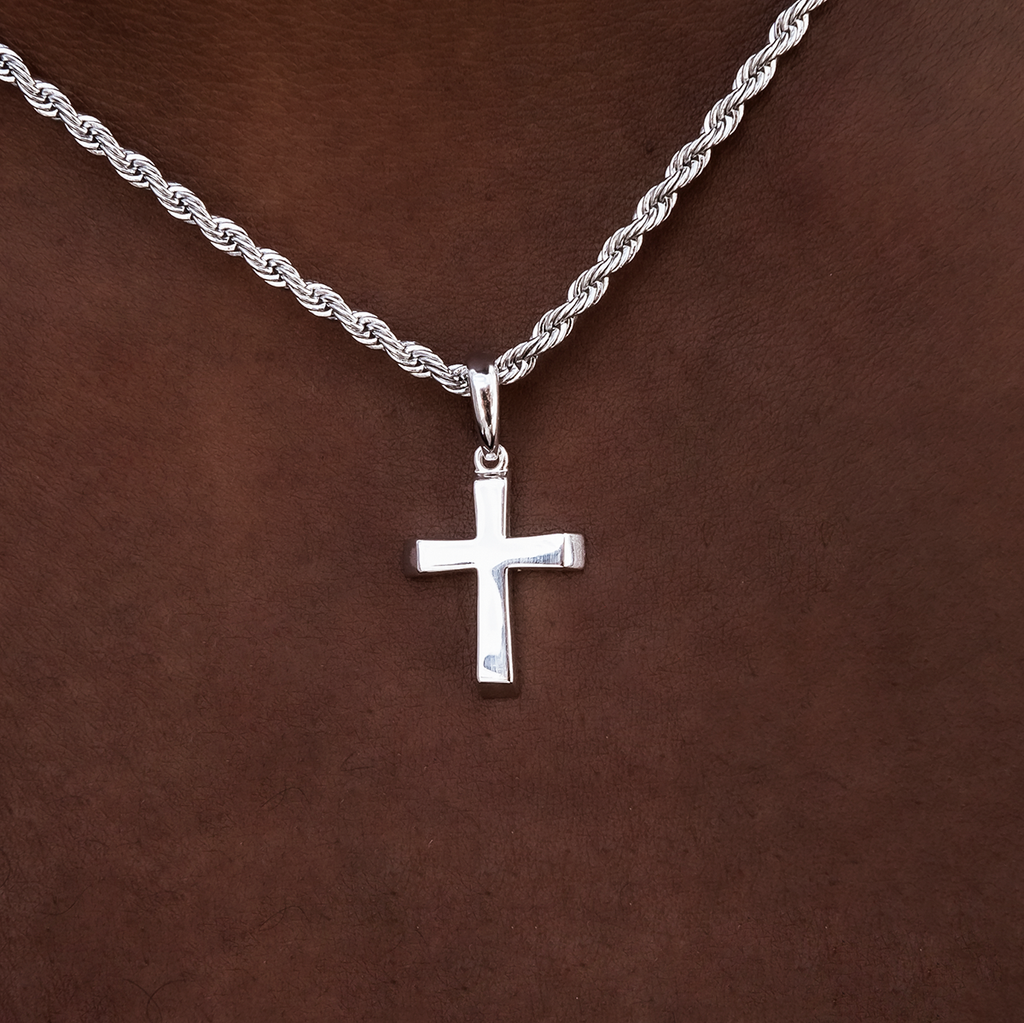 Pendentif Croix Simple Micro en Or Blanc 8Shine