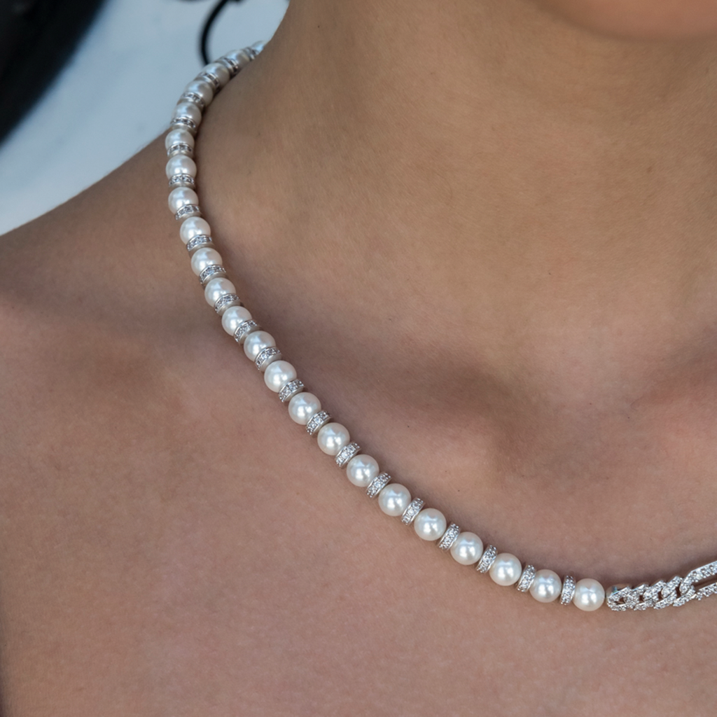 Collier 8Shine — Chaîne Figaro à Diamants & Perles