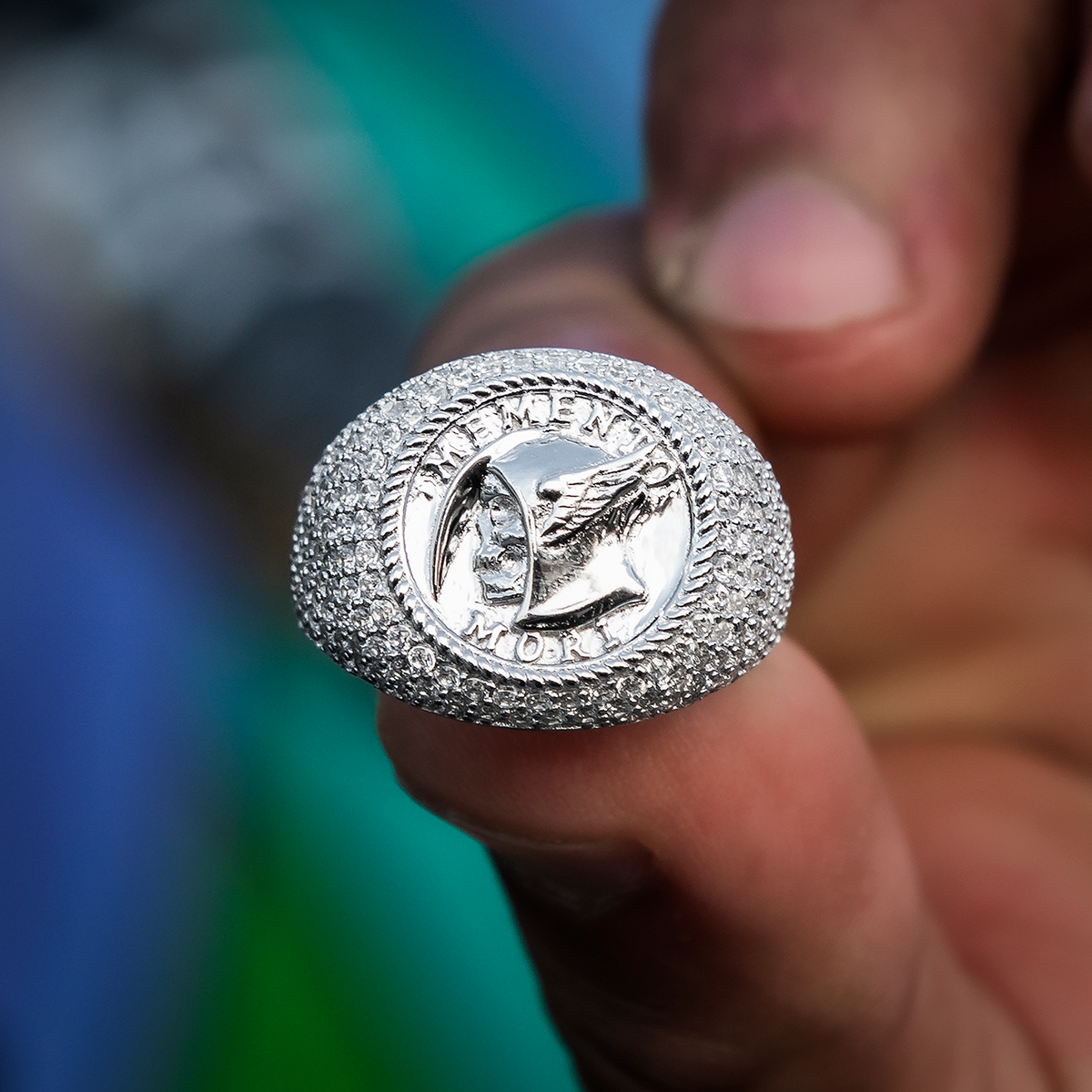 Bague 8Shine – Memento Mori Signet en Or Blanc Vermeil